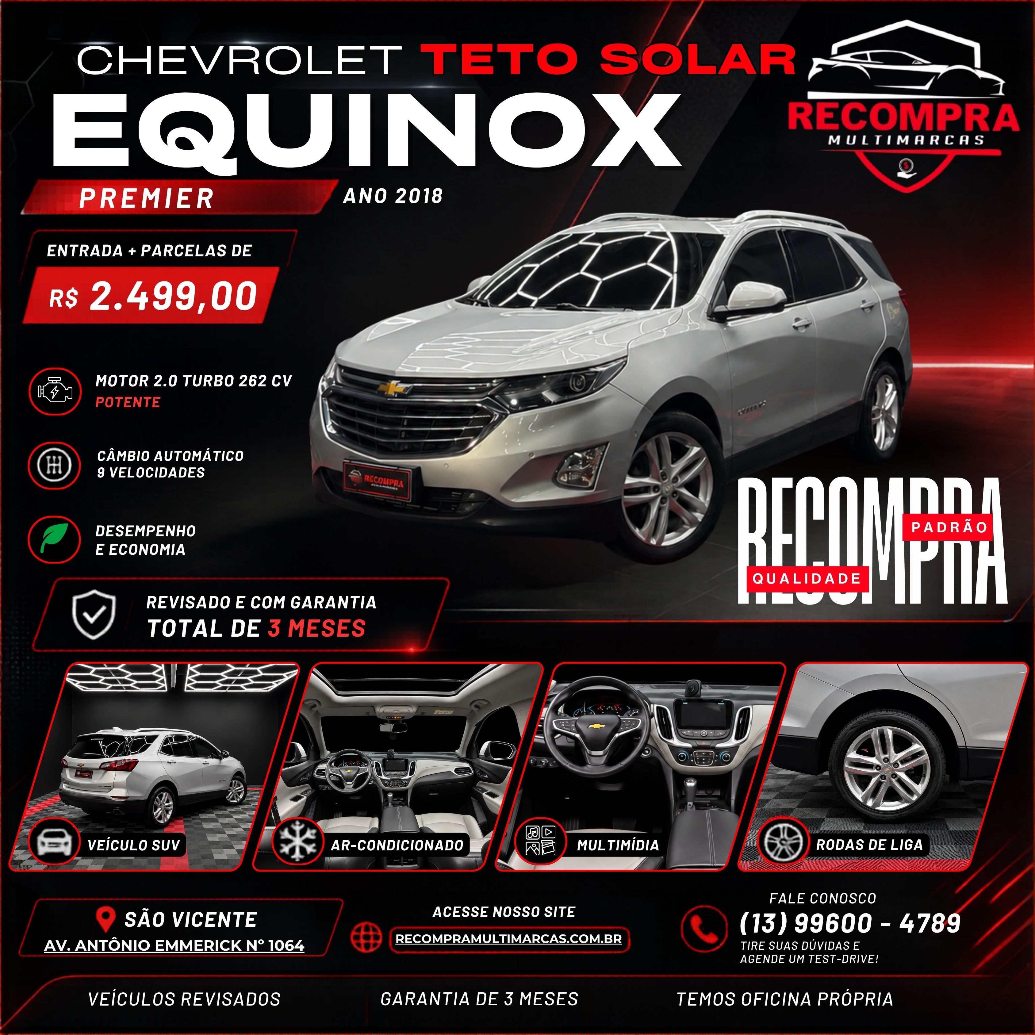 🔥 CHEVROLET EQUINOX PREMIER 2.0 TURBO AWD — LUXO, POTÊNCIA E TECNOLOGIA! 🔥